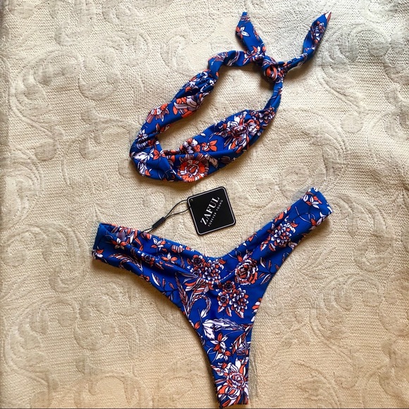Zaful Other - Blue Floral Bikini Bottoms w/ Matching Headband